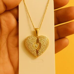 "golden spark double heart pendant"