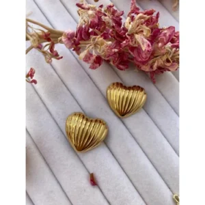Home golden heart statement studs